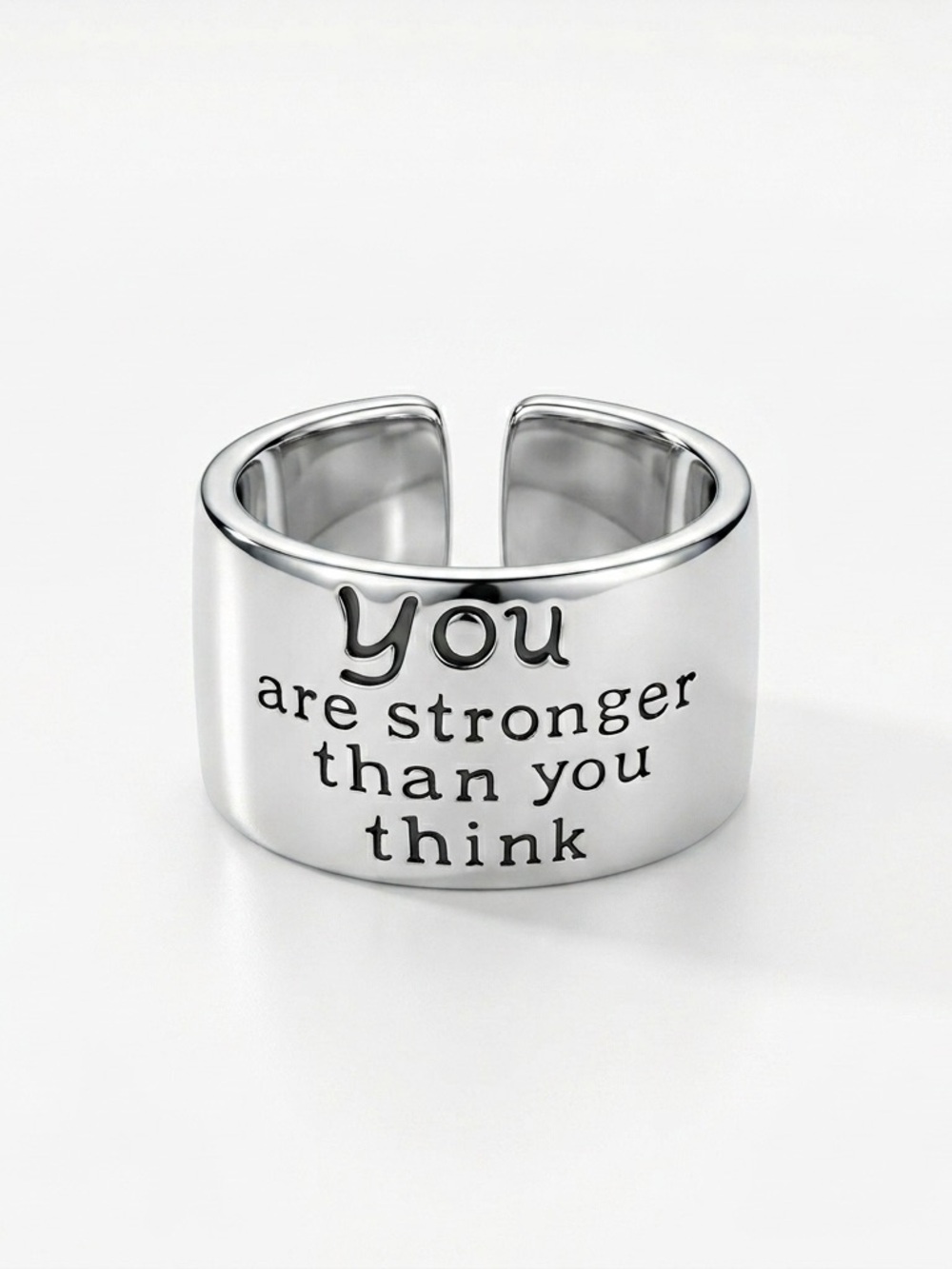 Inspirational 925Silver Adjustable Band Ring - "You Are Stronger Than You Think"